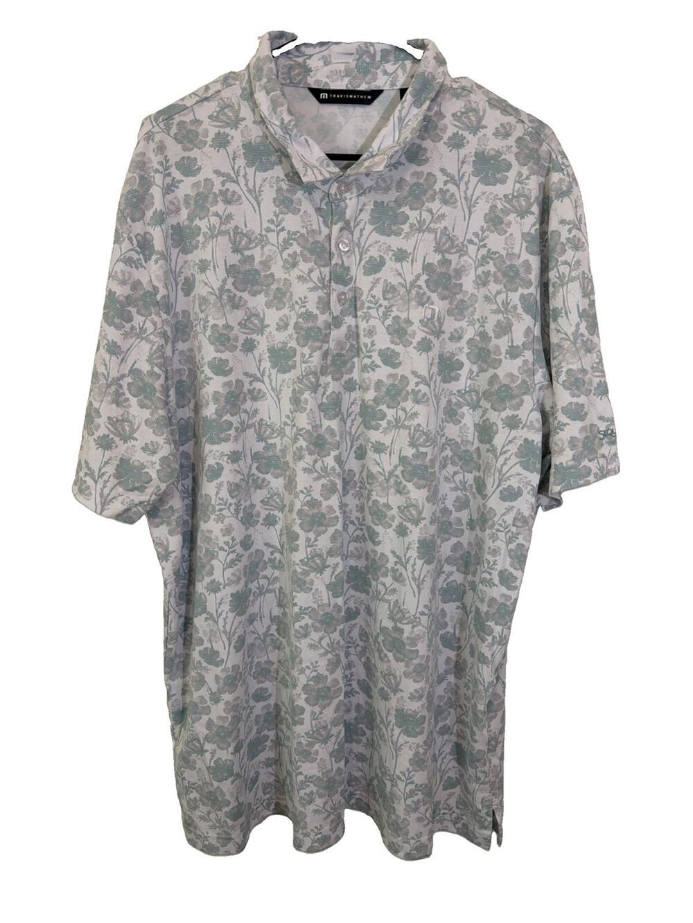 TravisMathew Men's 3XL White/Gray Floral Knit Short Sleeve Polo Shirt